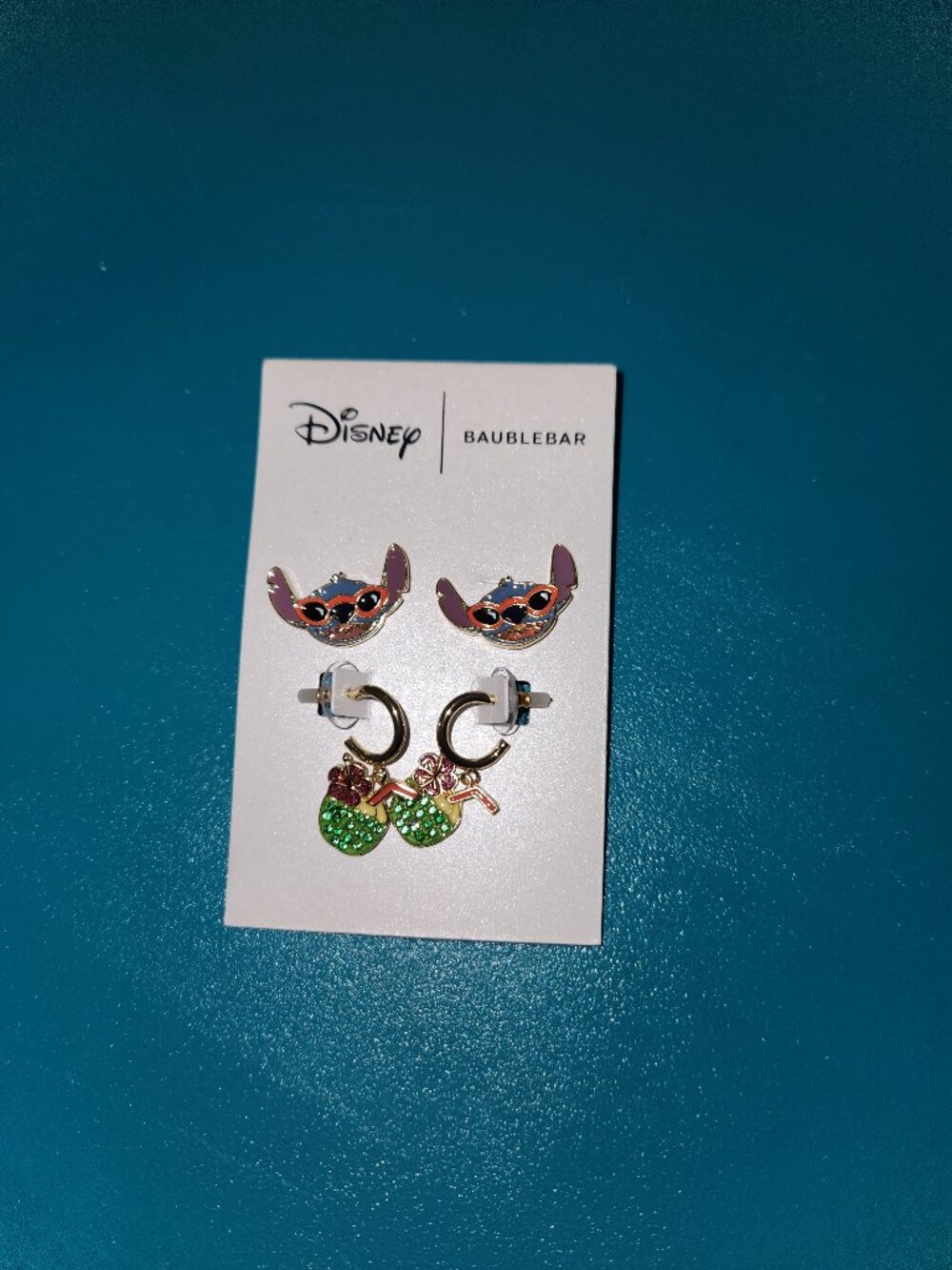 Disney BaubleBar Stitch Earrings Set Coconut Drinks NEW on Card